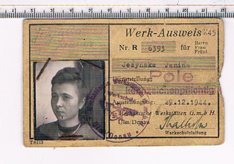 WW2 Concentration camp KL original items - Werk-Ausweis - personal ID